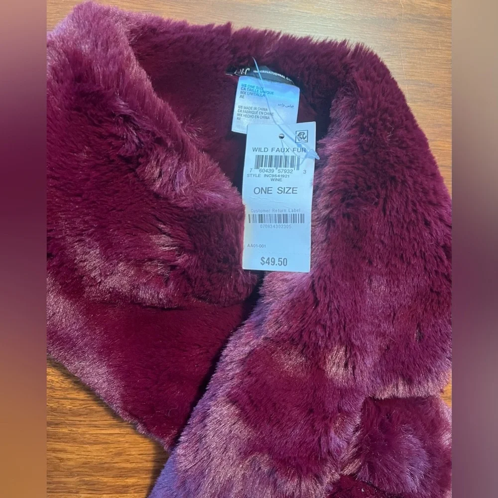 NEW INC Maroon Wild Faux Fur Stole One Size Wine Burgundy International Concepts - Picture 3 of 6